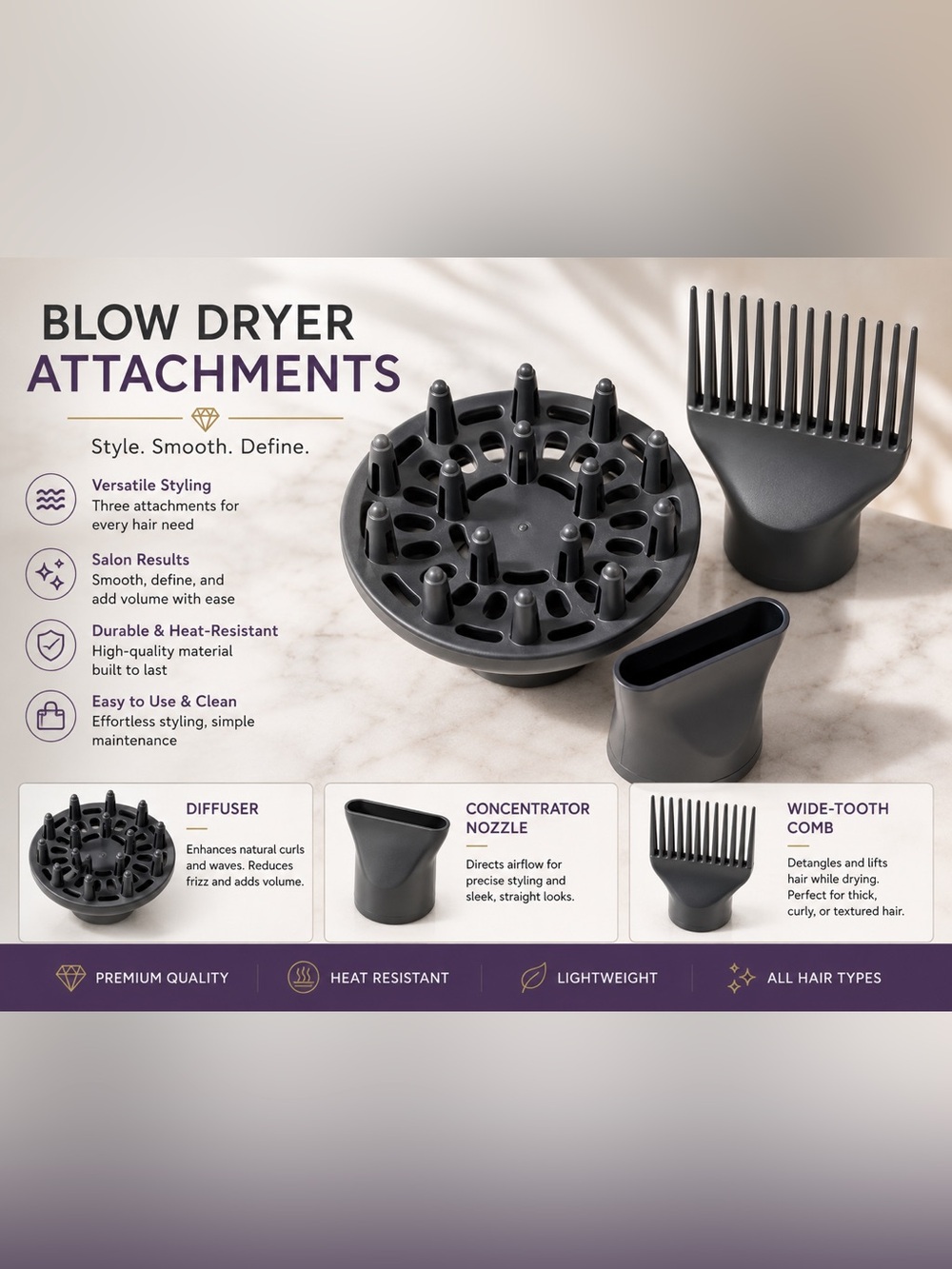 Amazon Hair styler blow Dryer Attachments Set - Gray